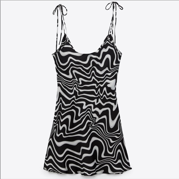 Zara Strappy Silky Abstract Print Mini Dress with Cowl Neck - Picture 5 of 7